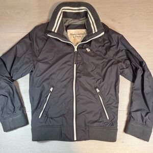 Vtg Abercrombie & Fitch A&F Gray Lightweight Bomber Jacket Sweater Collar Mens M